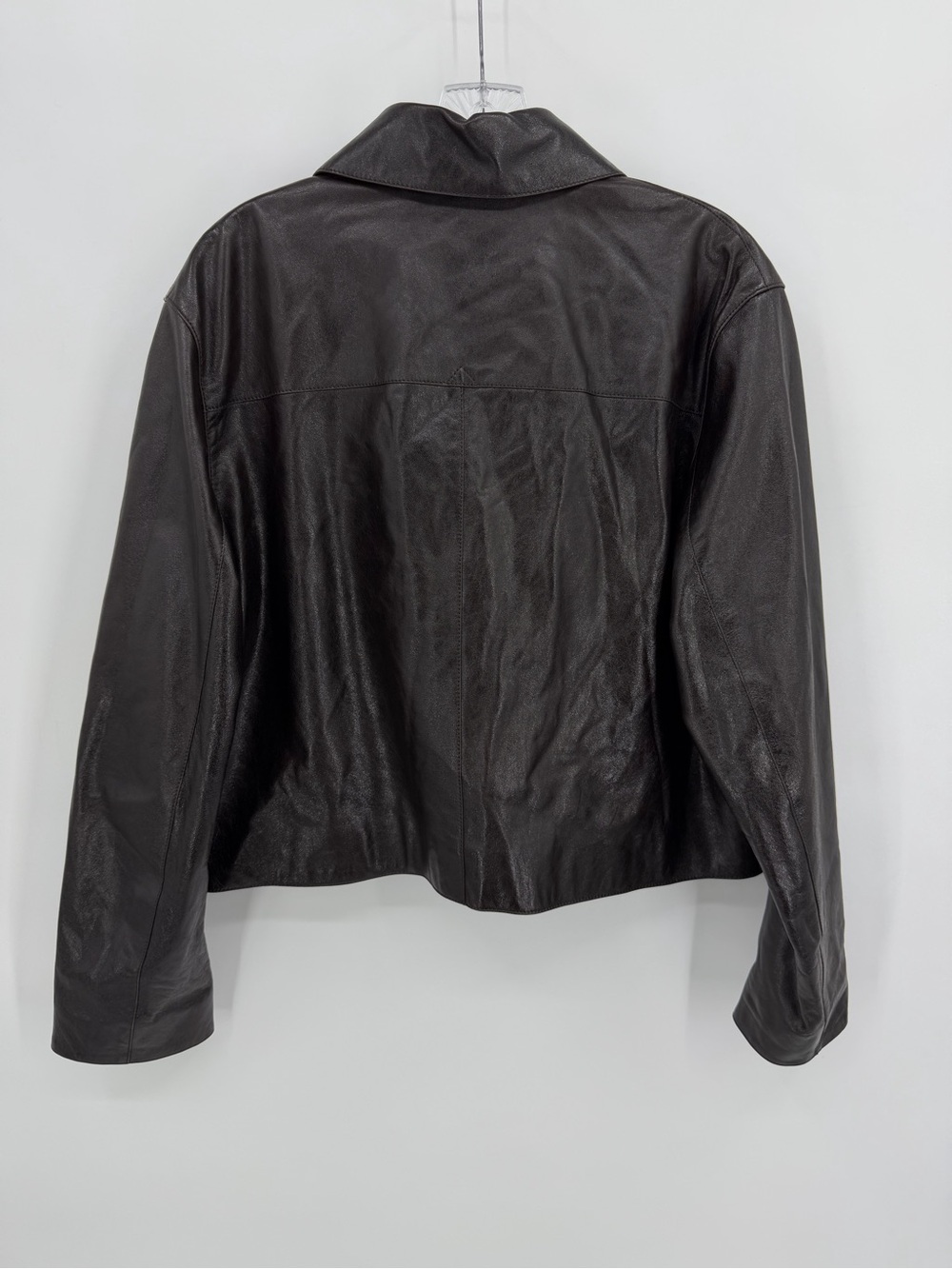 Massimo Dutti Cropped Nappa Sheep Leather Jacket Dark Brown Size L - Picture 6 of 12